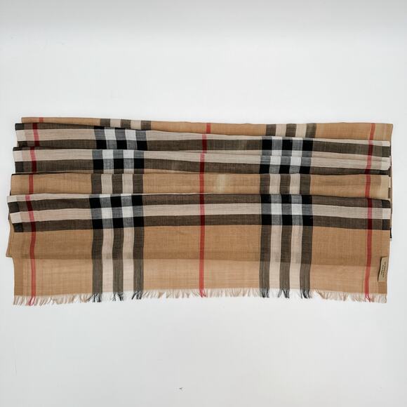 Burberry Scarf Authentic Beige Gauze Lightweight Plaid Nova Check Long Oversized - Picture 7 of 8